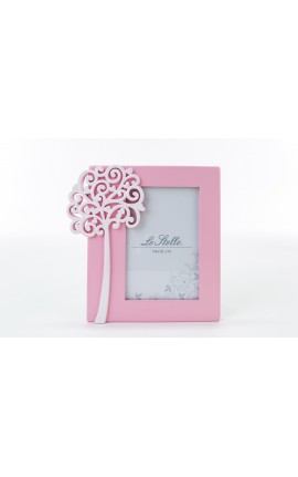Bomboniera Battesimo Nascita Compleanno Portafoto Resina Decoro Albero della Vita Rosa