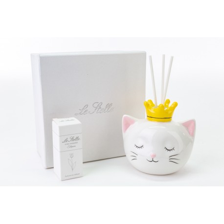 Bomboniera Battesimo Nascita Compleanno Profumatore Diffusore Gattino Porcellana Con Box