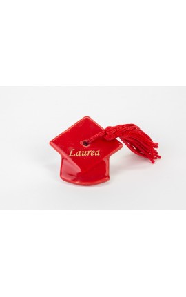 Bomboniera Laurea Magnete Calamita Tocco Laurea Rosso Porcellana