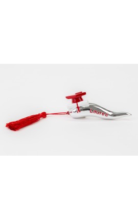 Bomboniera Laurea Corno Laurea Resina Argento e Rosso Tocco Pergamena 10x4 CM