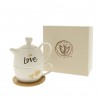 Bomboniera Matrimonio Teiera Set  Te' Porcellana e Legno Love Con Box