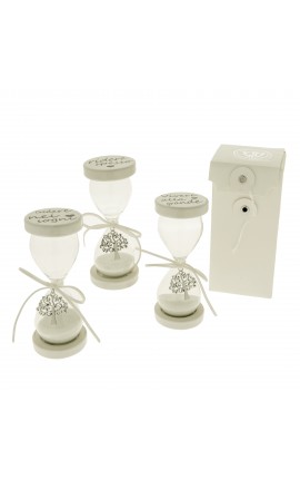 Bomboniera Clessidra artistica in Vetro e Legno con Albero della Vita h.15 cm con Box 3 Ass