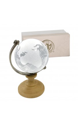 Bomboniera Mappamondo Legno e Vetro h.12 Cm Con Box