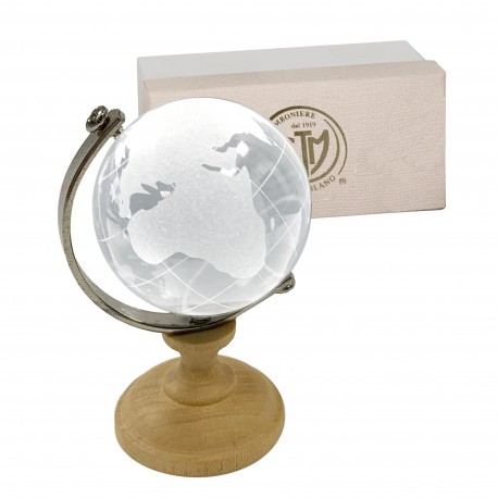Bomboniera Mappamondo Legno e Vetro h.12 Cm Con Box