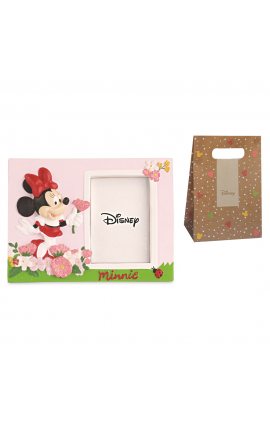 Bomboniera Battesimo Nascita Compleanno Portafoto Minnie Con Fiori Disney Con Box