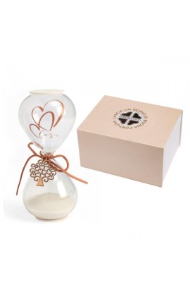 Bomboniera Solidale Matrimonio Clessidra In Vetro Love Con Albero Della Vita H.16,5 Cm Con Scatola