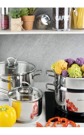 Excelsa Everyday Batteria di Pentole 9 Pezzi, Acciaio 18/10