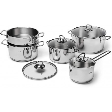 Excelsa Everyday Batteria di Pentole 9 Pezzi, Acciaio 18/10