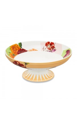 Coppa Con Piede Multicolore Florentia 28xh.15 CM Porcellana Henriette