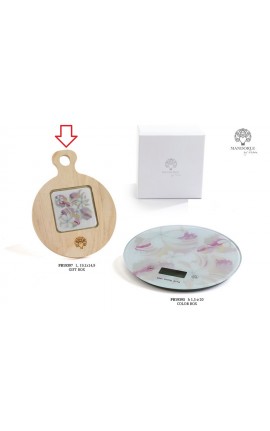 Bomboniera Matrimonio TagliereLegno e Porcellana  Con Fiori Colorati Con Box