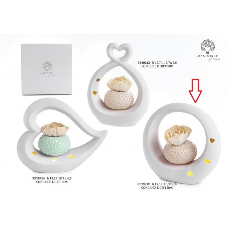 Bomboniera Matrimonio Profumatore Diffusore Tondo Cuore Con fiore Led Con Box