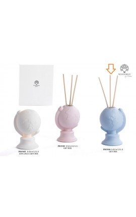 Bomboniera Battesimo Compleanno Profumatore Diffusore Mappamondo Porcellana Celeste Con Box
