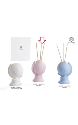 Bomboniera Battesimo Compleanno Profumatore Diffusore Mappamondo Porcellana Rosa Con Box