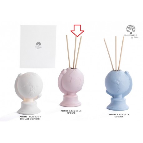 Bomboniera Battesimo Compleanno Profumatore Diffusore Mappamondo Porcellana Rosa Con Box