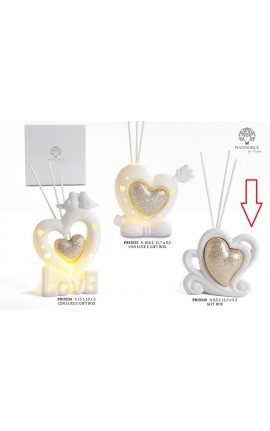 Bomboniera Matrimonio Profumatore Diffusore Cuore Love Oro e Bianco Con Box