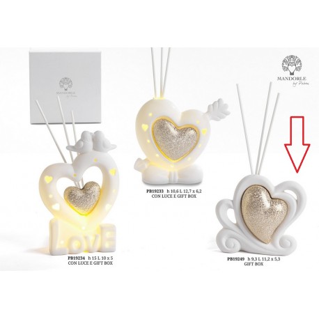 Bomboniera Matrimonio Profumatore Diffusore Cuore Love Oro e Bianco Con Box