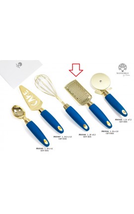 Bomboniera Matrimonio Grattugia Blu e Oro Metallo Plastica Con Boz