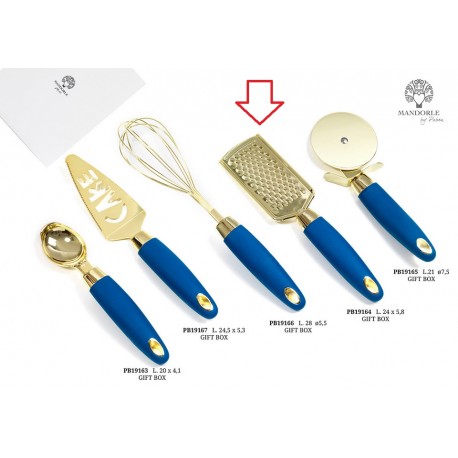 Bomboniera Matrimonio Grattugia Blu e Oro Metallo Plastica Con Boz