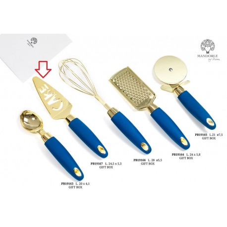 Bomboniera Matrimonio Paletta Torta Taglia Torta  Blu e Oro Metallo Plastica Con Boz
