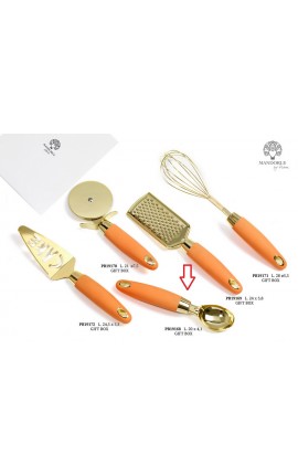 Bomboniera Matrimonio Paletta Gelato Cucchiaio Gelato Arancione e Oro Metallo Plastica Con Box