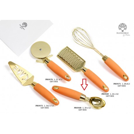 Bomboniera Matrimonio Paletta Gelato Cucchiaio Gelato Arancione e Oro Metallo Plastica Con Box