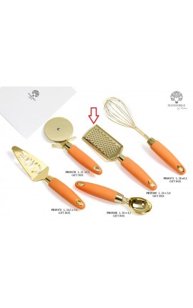 Bomboniera Matrimonio Grattugia Arancione e Oro Metallo Plastica Con Box