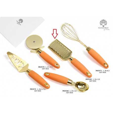 Bomboniera Matrimonio Grattugia Arancione e Oro Metallo Plastica Con Box