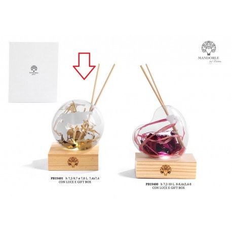 Bomboniera Matrimonio Profumatore Diffusore Mappamondo Vetro Con Base in Legno Led Con Box