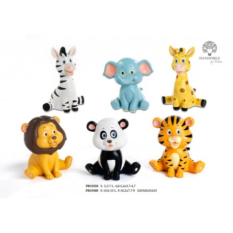 Bomboniera Battesimo Nascita Compleanno Animaletti Giungla Savana 6 Assortiti Leone Giraffa Panda Zebra Elefantino Tigre