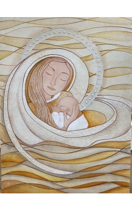 Quadro Capezzale Icona Madonna Con Bambino Maternità Made in Italy