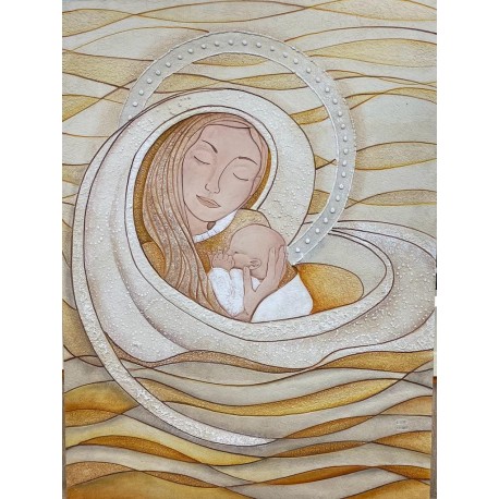 Quadro Capezzale Icona Madonna Con Bambino Maternità Made in Italy