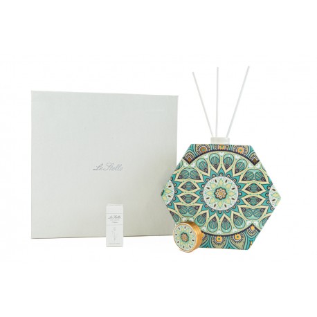 Bomboniera Matrimonio Profumatore Diffusore Esagonale Cashmere Porcellana Multicolore h.20 Cm con Box