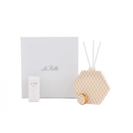 Bomboniera Matrimonio Profumatore Diffusore Esagonale Hypnosis Bianco e Oro Con Astuccio