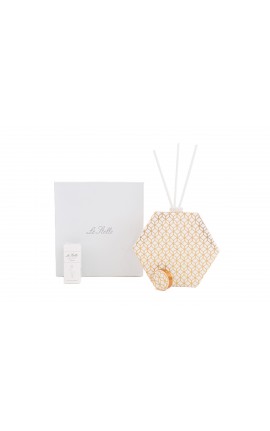 Bomboniera Matrimonio Profumatore Diffusore Esagonale Hypnosis Bianco e Oro Con Astuccio h.14,5 Cm