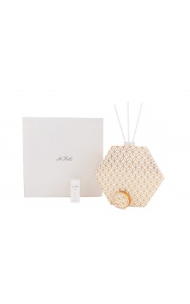 Bomboniera Matrimonio Profumatore Diffusore Esagonale Hypnosis Bianco e Oro Con Astuccio h.20 Cm