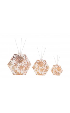 Bomboniera Matrimonio Profumatore Diffusore Esagonale Thai Flower Bianco e Oro Con Astuccio H.14,5 Cm