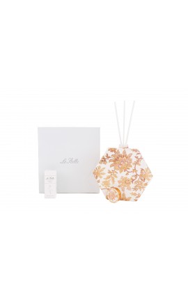 Bomboniera Matrimonio Profumatore Diffusore Esagonale Thai Flower Bianco e Oro Con Astuccio H.14,5 Cm