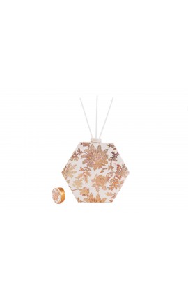 Bomboniera Matrimonio Profumatore Diffusore Esagonale Thai Flower Bianco e Oro Con Astuccio H.20 Cm