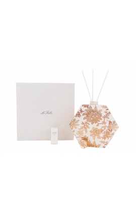 Bomboniera Matrimonio Profumatore Diffusore Esagonale Thai Flower Bianco e Oro Con Astuccio H.20 Cm