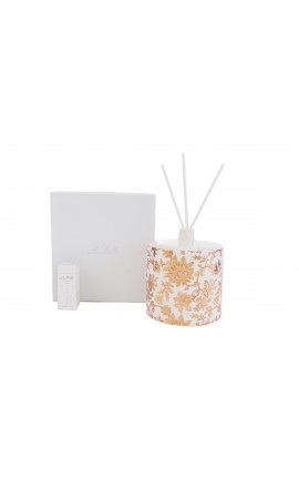 Bomboniera Matrimonio Profumatore Diffusore Tondo Thai Flower Bianco e Oro Con Astuccio h.13.5 Cm