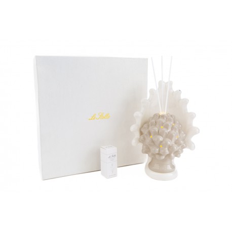 Bomboniera Matrimonio Profumatore Diffusore Pigna Porcellana Beige Led Con Astuccio