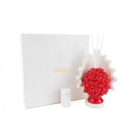 Bomboniera Matrimonio Profumatore Diffusore Pigna Porcellana Rossa Led Con Astuccio