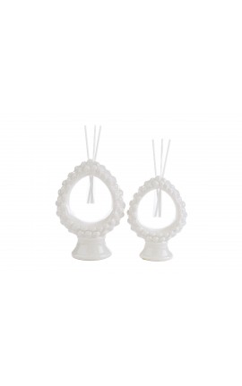 Bomboniera Matrimonio Profumatore Diffusore Pigna Porcellana Bianca Con Astuccio H.15,5 Cm