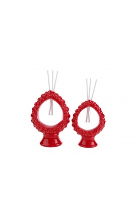 Bomboniera Matrimonio Profumatore Diffusore Pigna Porcellana Rossa Con Astuccio H.15,5 Cm