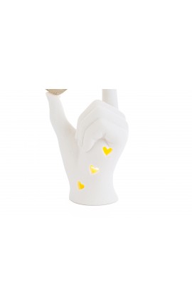 Bomboniera Matrimonio Profumatore Diffusore Mano Cuore Led Porcellana Bianco e Oro Con Astuccio