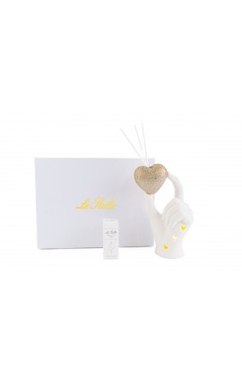 Bomboniera Matrimonio Profumatore Diffusore Mano Cuore Led Porcellana Bianco e Oro Con Astuccio