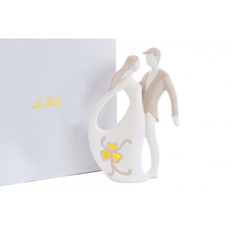 Bomboniera Matrimonio Coppia Sposini Sposi Porcellana Led Con Astuccio 21x7xh.31 Cm