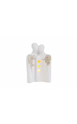 Bomboniera Matrimonio Profumatore Diffusore Coppia Sposini Sposi Porcellana Led Con Astuccio 10x7xh.16 Cm