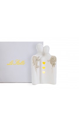 Bomboniera Matrimonio Profumatore Diffusore Coppia Sposini Sposi Porcellana Led Con Astuccio 10x7xh.16 Cm