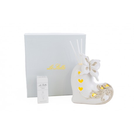 Bomboniera Matrimonio Profumatore Diffusore Cuore Farfalla Led Porcellana Con Astuccio